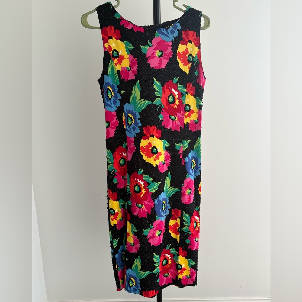 Adrienne Vittadini Black Midi Dress with Vibrant Floral Print - Picture 2 of 8